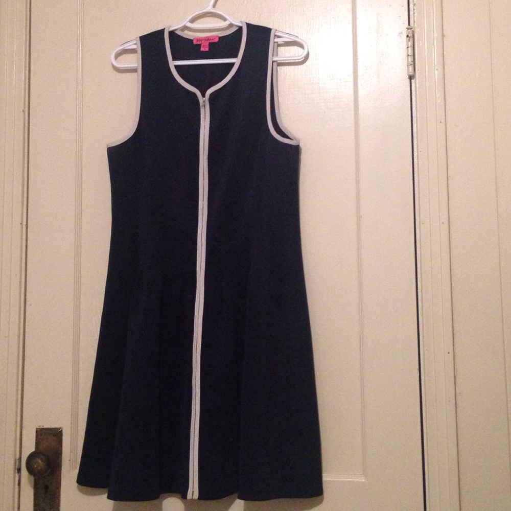 Sleeveless Navy Mini Dress with White Trim